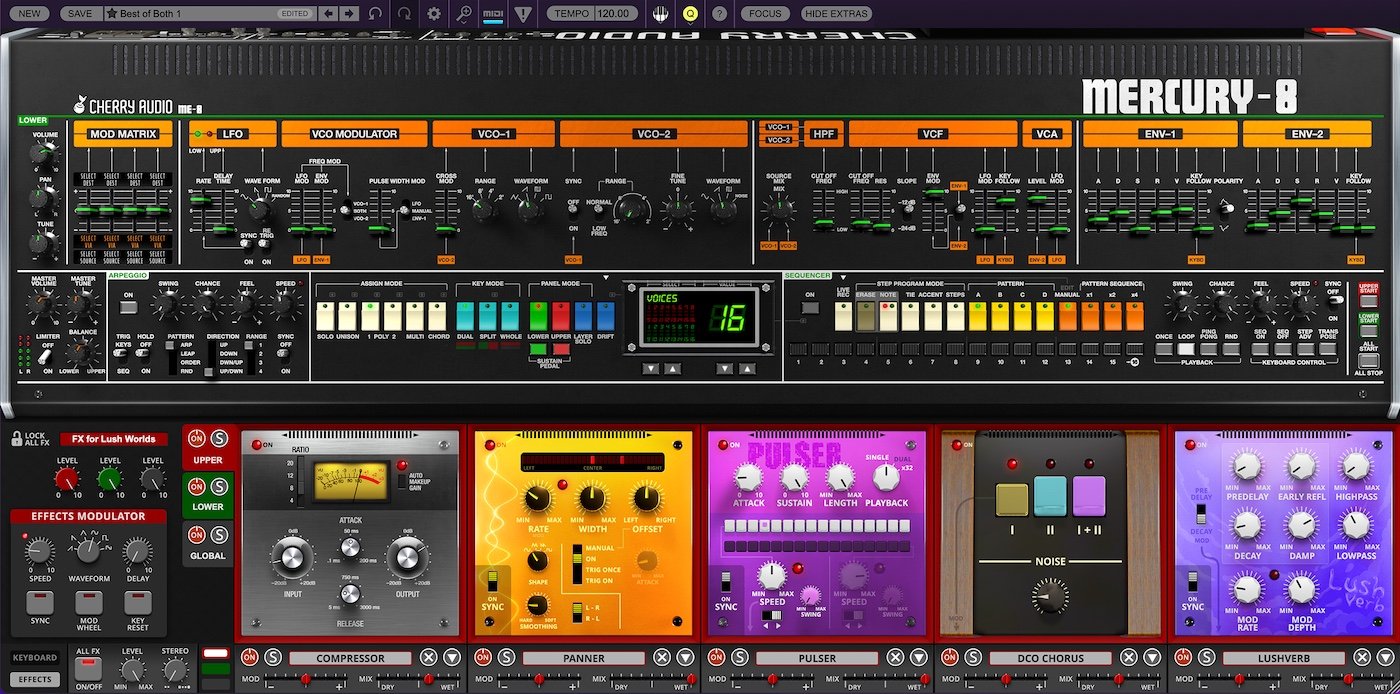 Cherry Audio Mercury-8 Synthesizer - Jupiter-8 JP-8 Virtual Instrument Emulation- Effects Tray