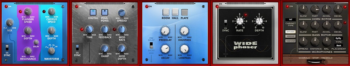 Memorymode 2 includes 22 studio-quality effects, including the new additions Wide Phaser (based on ver. 1) and Rotary Speaker. Preset effects of v1 are seamlessly translated into the new system.